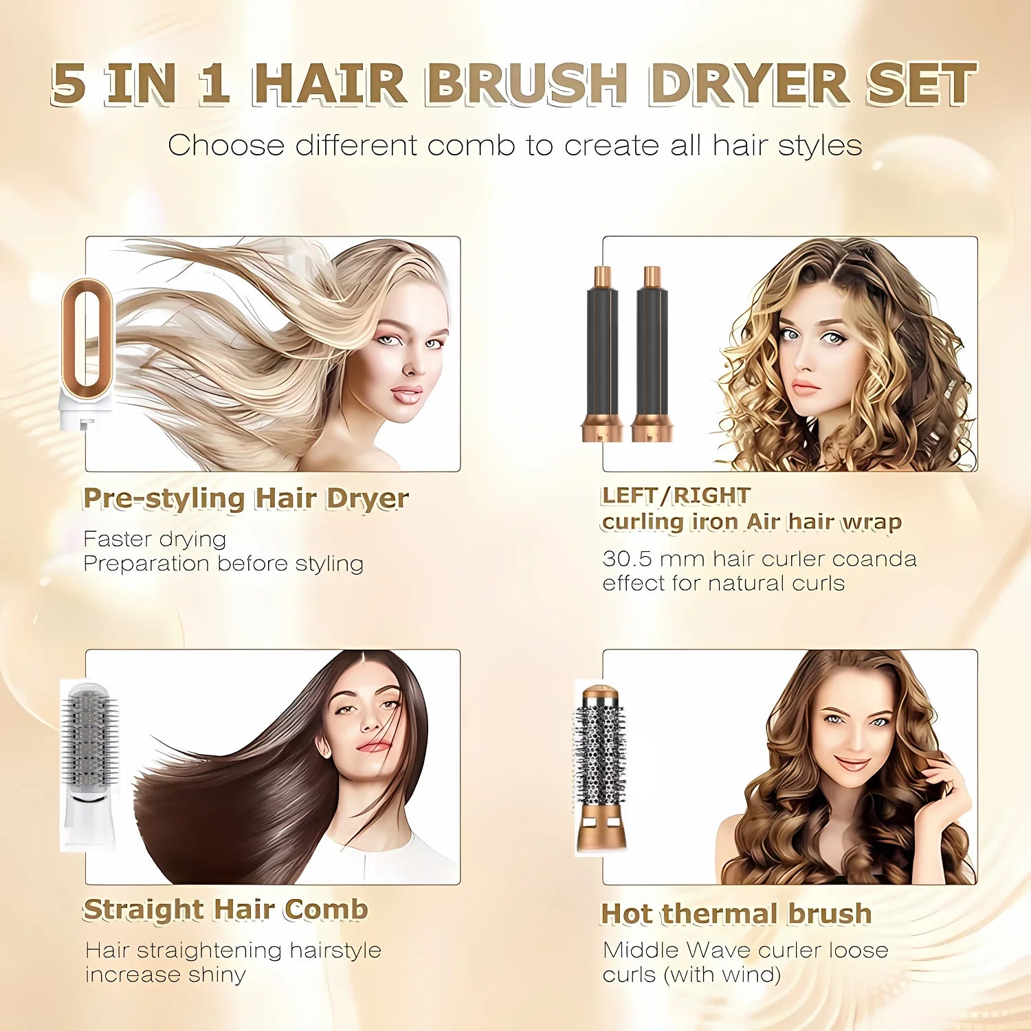 Professional 5-In-1 Hair Dryer Curling Iron Hot Air Comb Dyso Air Bag Hair Dryer Styling Tool Straightener Hairdressing Tool
